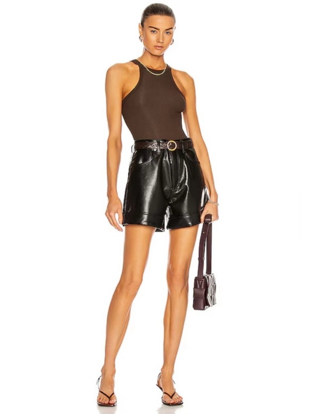 AGOLDE Black Recycled Leather High Rise Shorts Size 23 Made in USA Night Out